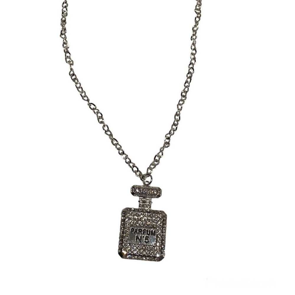necklace perfume bottle crystal silver fashion jewelry